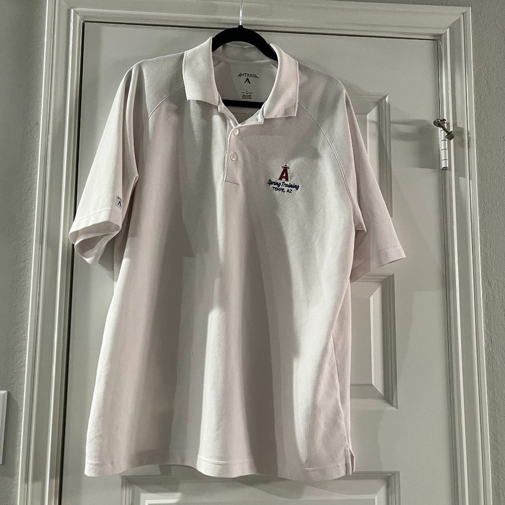 Antigua men's polo with Los Angeles Angels spring training Temple AZ logo